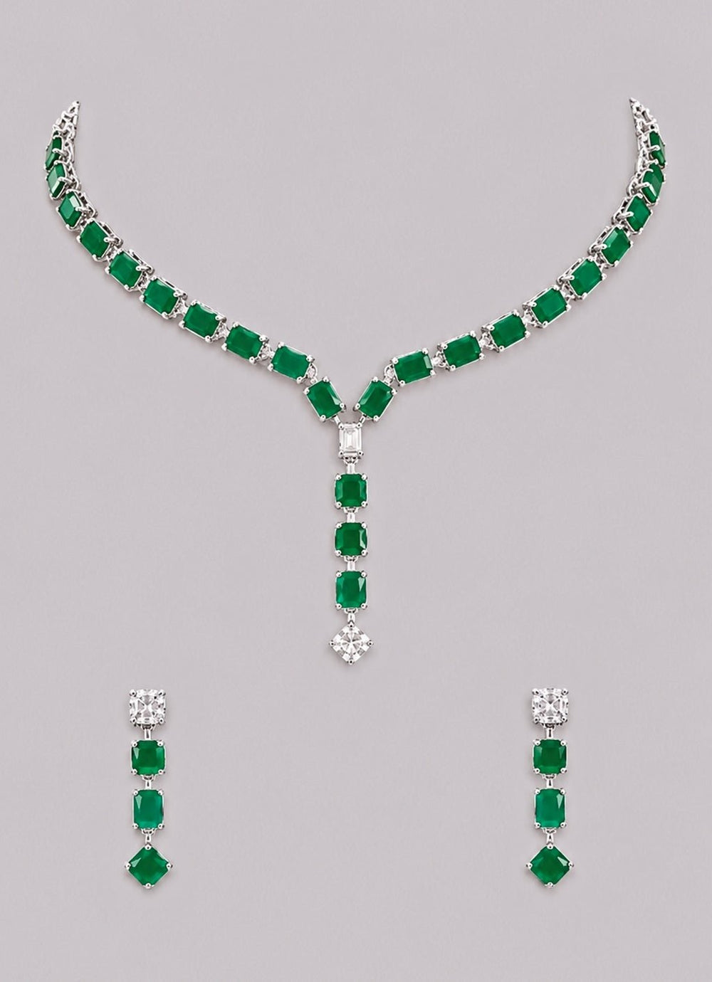 Zevar by Geeta Emerald And Diamond Sleek Necklace SetFabilicious Fashion