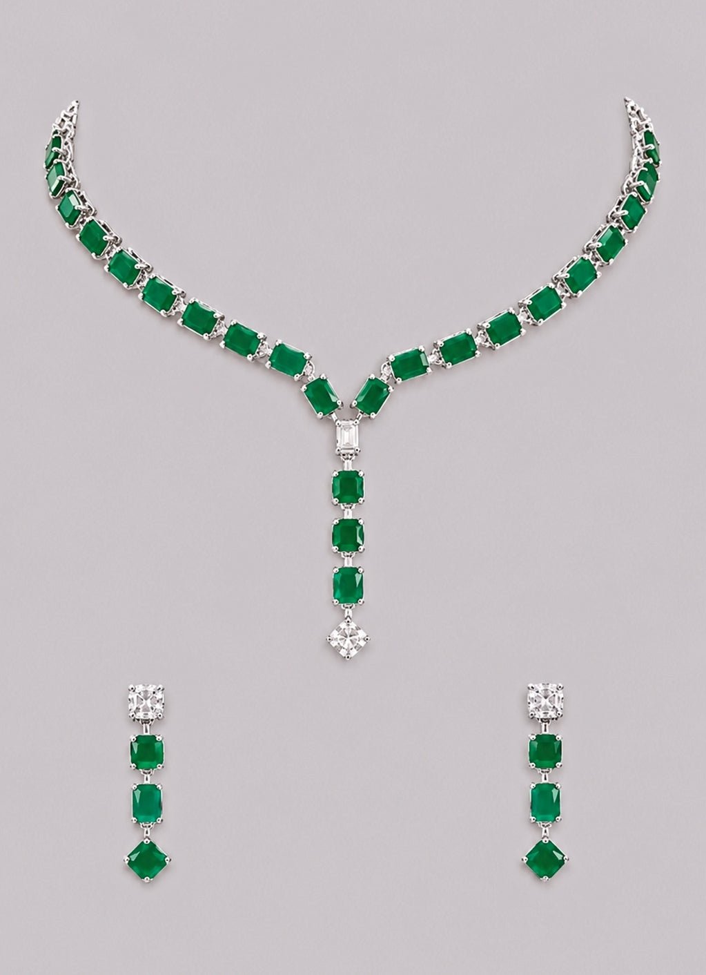 Zevar by Geeta Emerald And Diamond Sleek Necklace SetFabilicious Fashion
