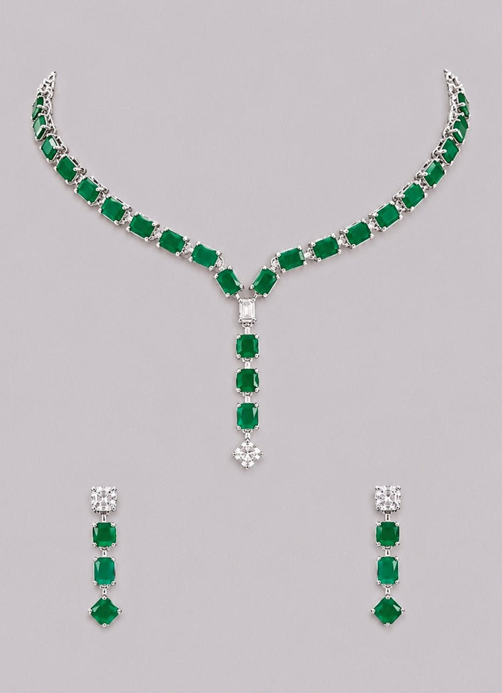 Zevar by Geeta Emerald And Diamond Sleek Necklace SetFabilicious Fashion