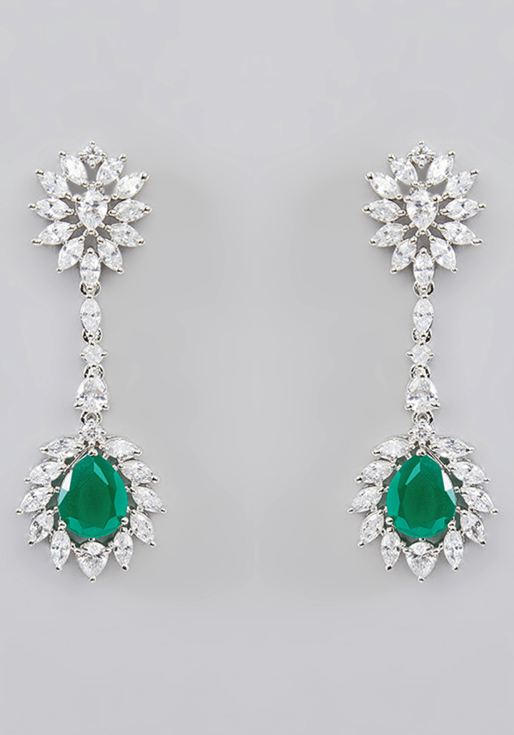 Emerald And Faux Diamond Necklace Set Zevar by Geeta - Fabilicious Fashion