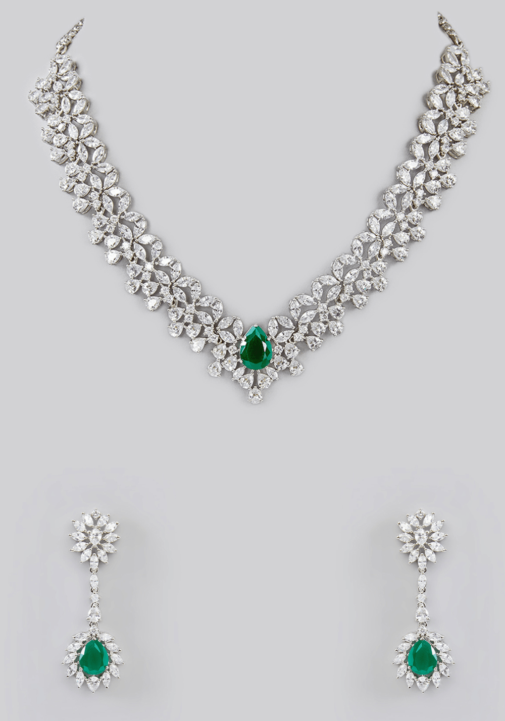 Emerald And Faux Diamond Necklace Set Zevar by Geeta - Fabilicious Fashion