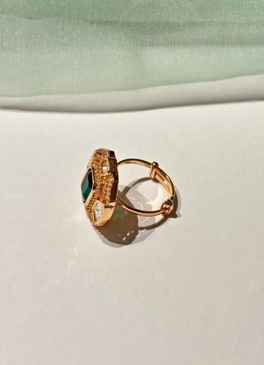Naymee Emerald And Gold Kundan RingFabilicious Fashion