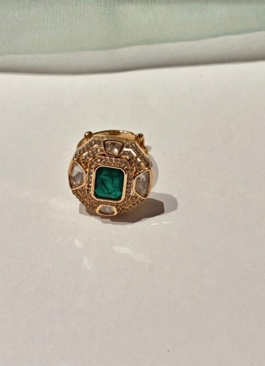 Naymee Emerald And Gold Kundan RingFabilicious Fashion