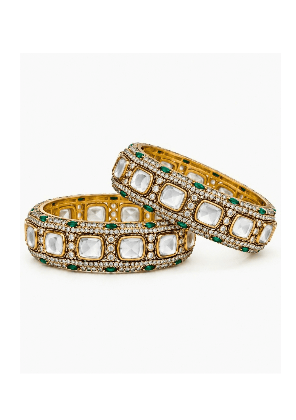 Vivinia By Vidhi Mehra Emerald And Gold Moissanite Polki BanglesFabilicious Fashion