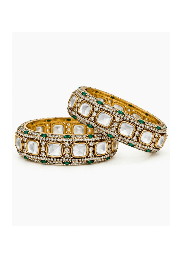 Vivinia By Vidhi Mehra Emerald And Gold Moissanite Polki BanglesFabilicious Fashion