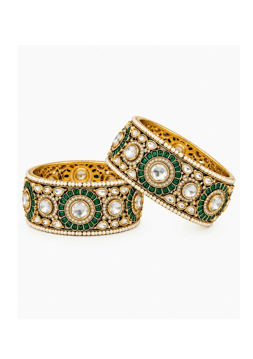 Vivinia By Vidhi Mehra Emerald And Gold Moissanite Polki Statement BanglesFabilicious Fashion