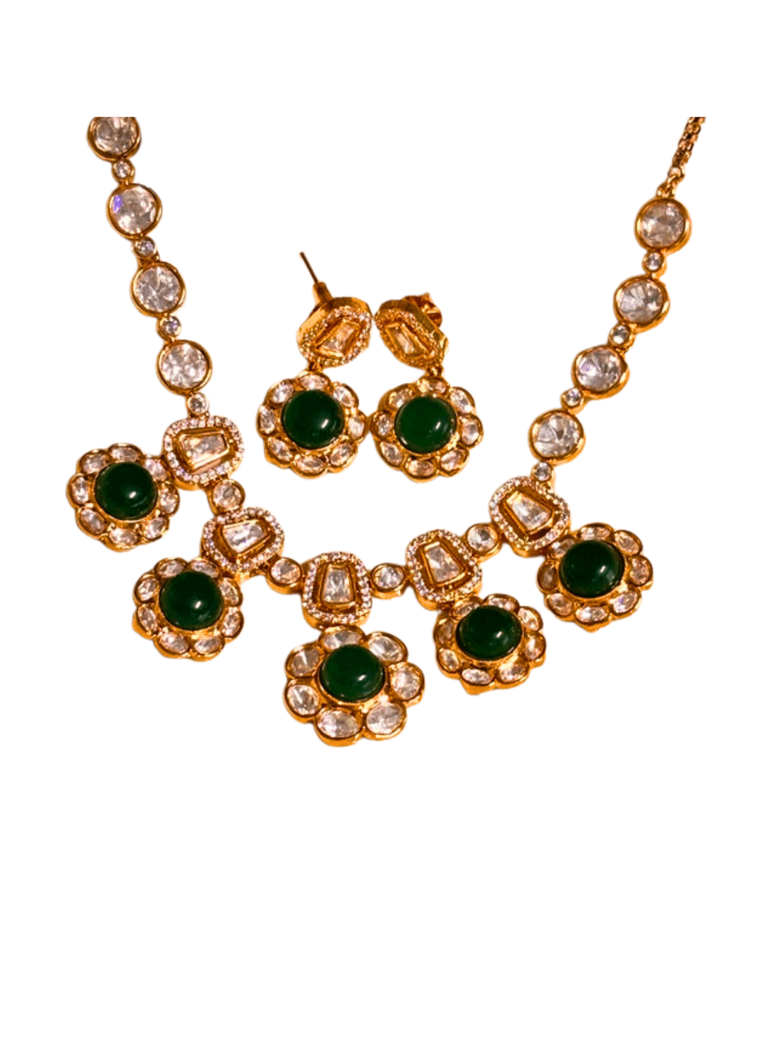 Shop Naymee Emerald And Gold Polki Necklace SetFabilicious Fashion