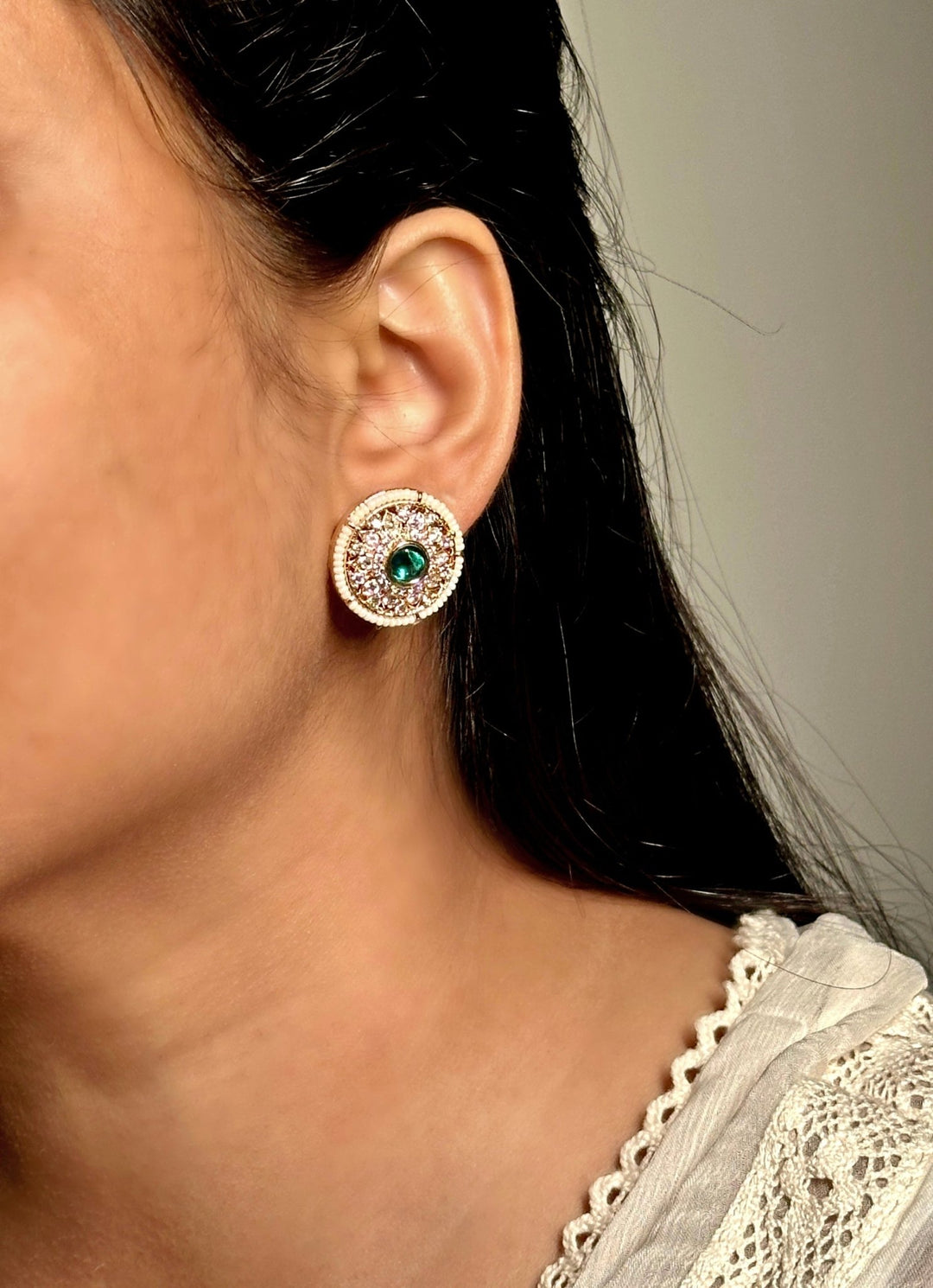 Naymee Emerald And Gold Stud EarringsFabilicious Fashion