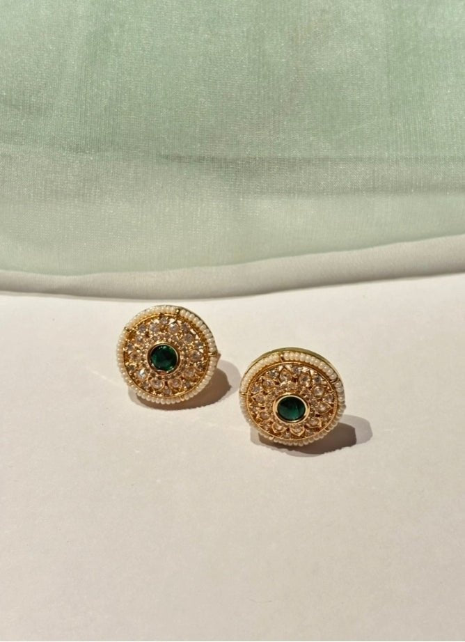 Naymee Emerald And Gold Stud EarringsFabilicious Fashion