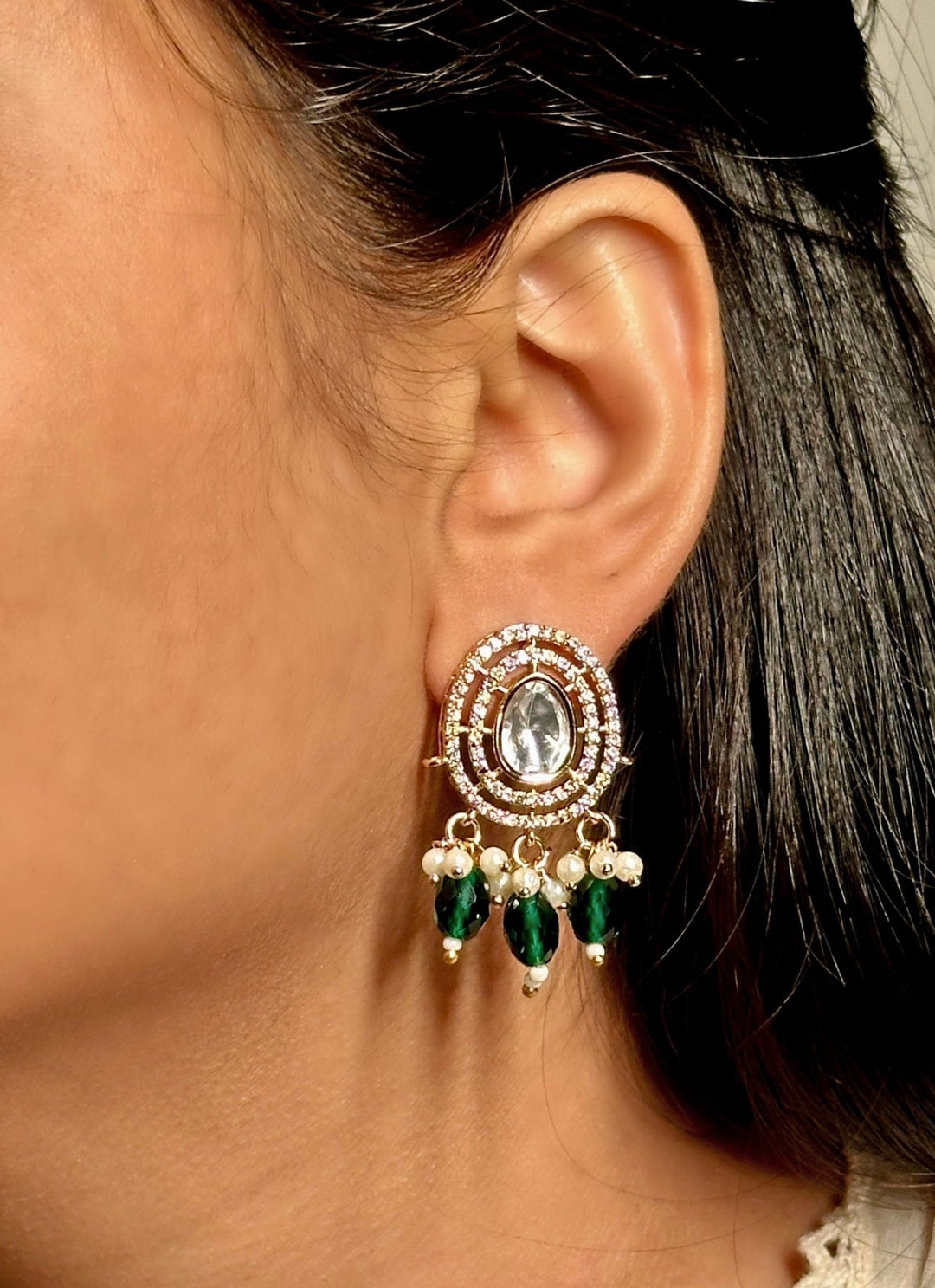 Naymee Emerald And Kundan Drop EarringsFabilicious Fashion
