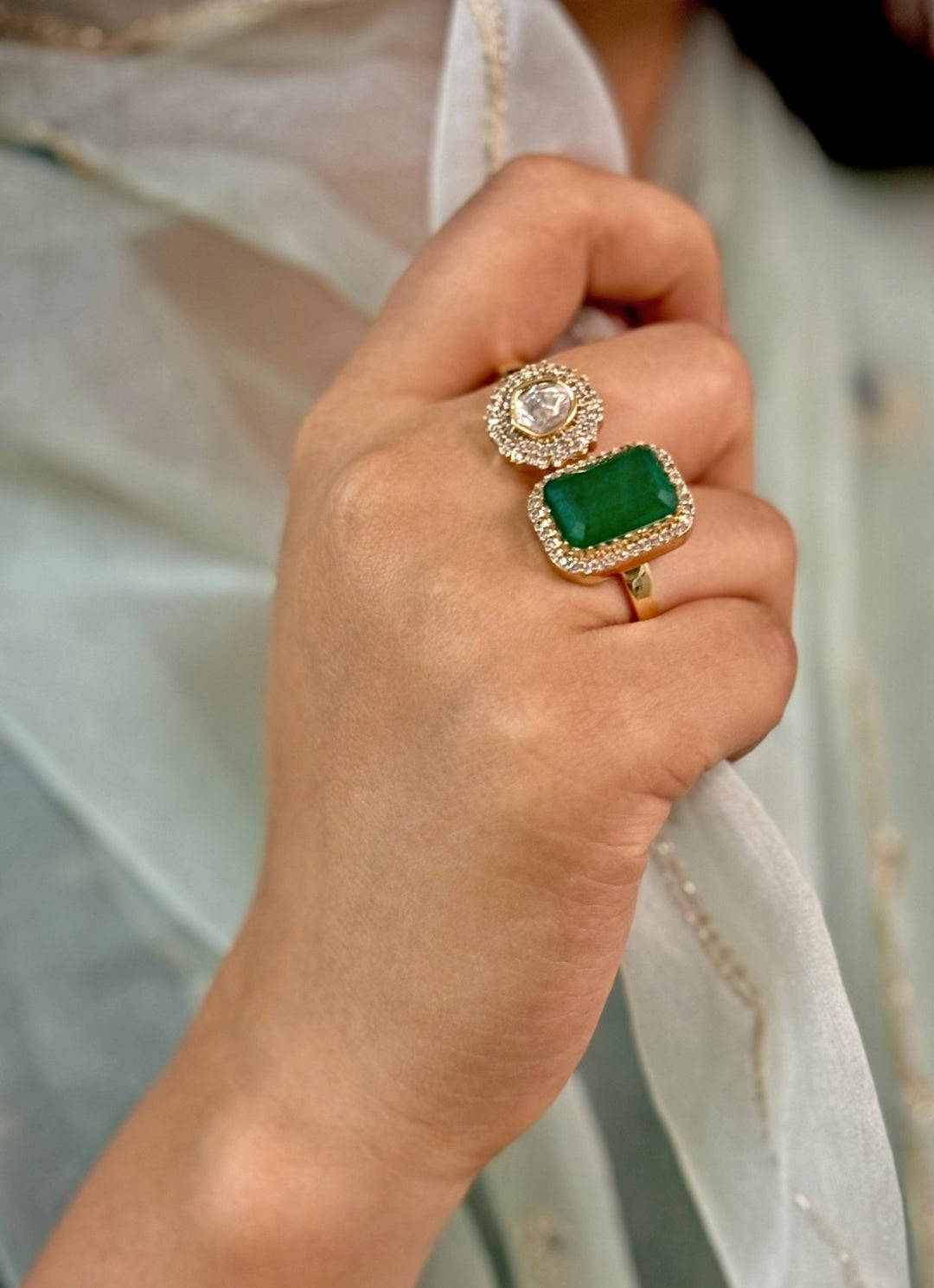 Naymee Emerald And Kundan RingFabilicious Fashion