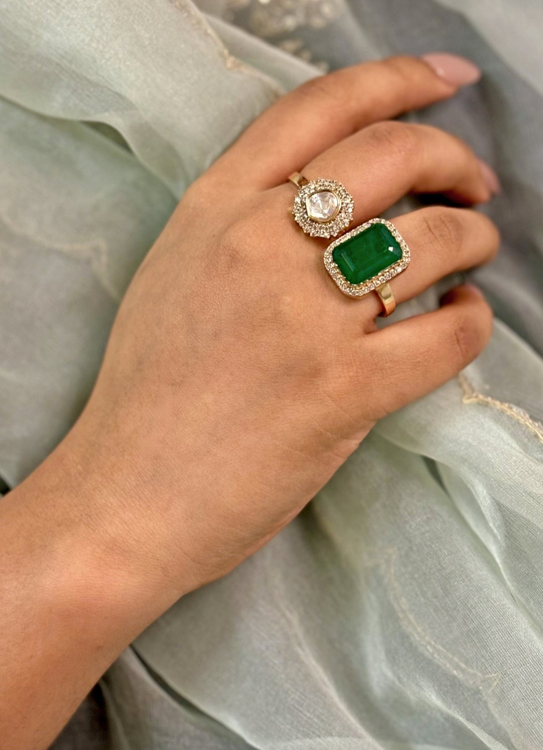 Naymee Emerald And Kundan RingFabilicious Fashion