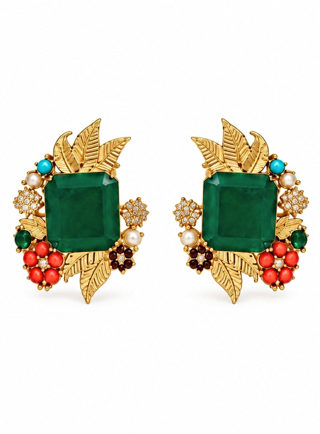 Vivinia By Vidhi Mehra Emerald And Multicolour Stone Necklace SetFabilicious Fashion