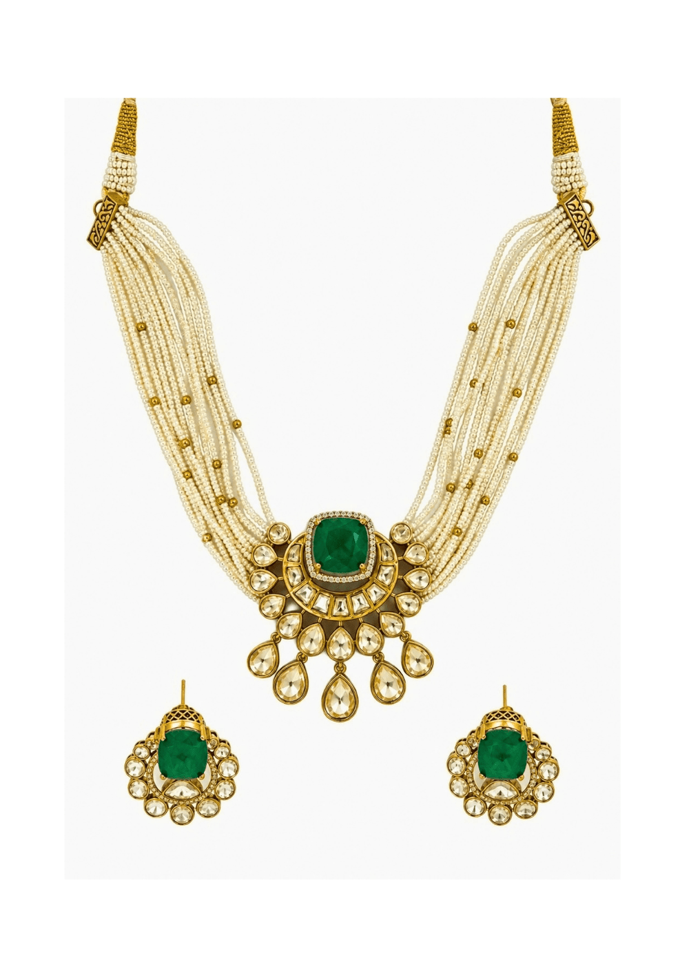 Vivinia By Vidhi Mehra Emerald And Pearl Moissanite Polki Choker SetFabilicious Fashion