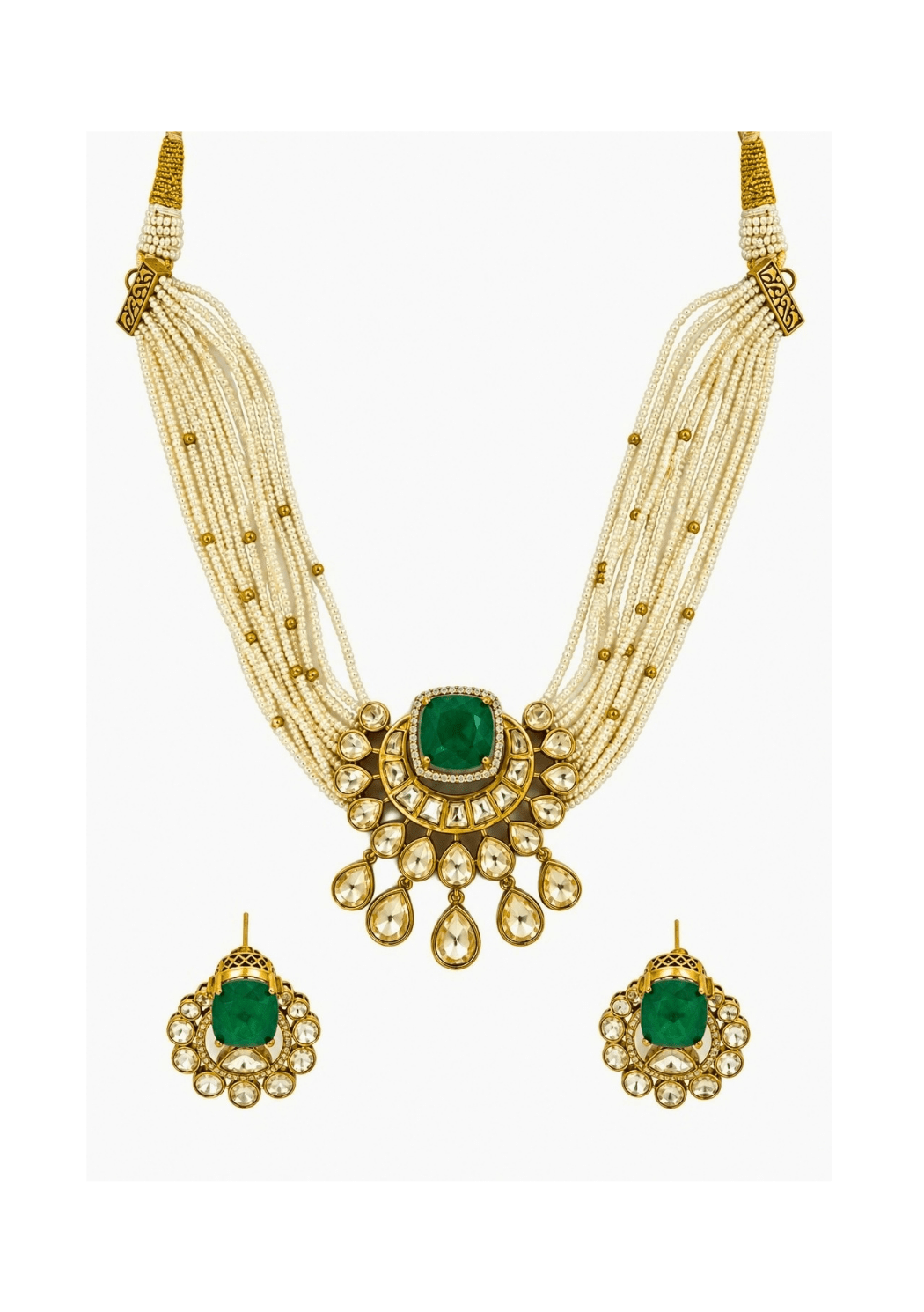 Vivinia By Vidhi Mehra Emerald And Pearl Moissanite Polki Choker SetFabilicious Fashion