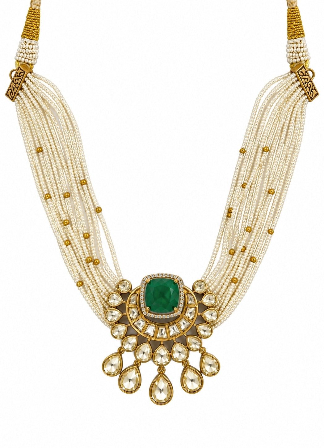 Vivinia By Vidhi Mehra Emerald And Pearl Moissanite Polki Choker SetFabilicious Fashion