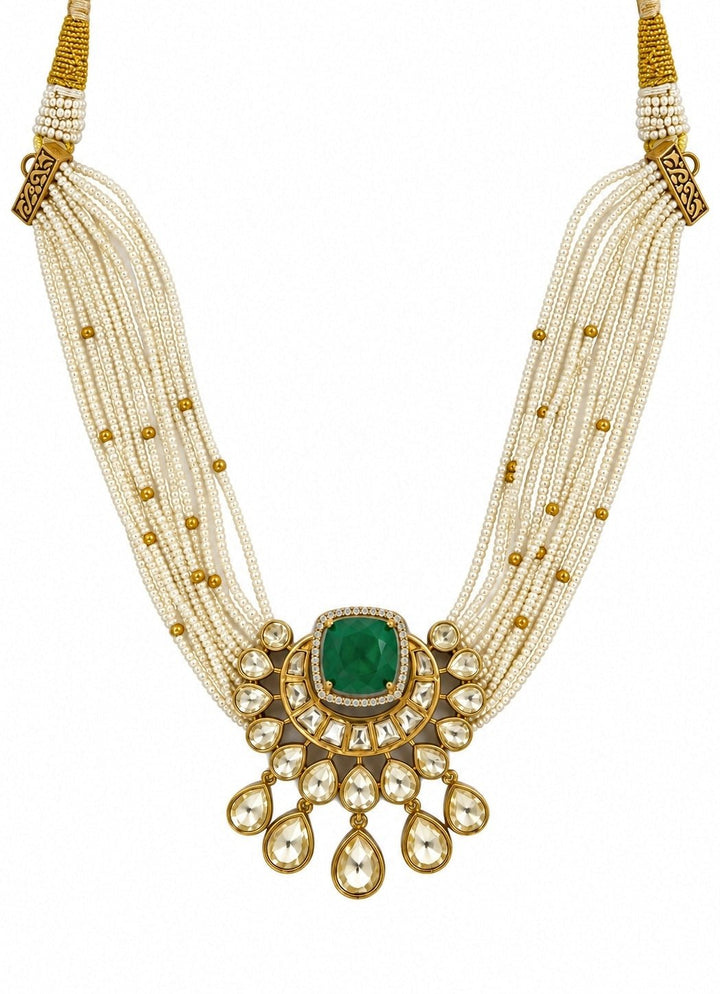 Vivinia By Vidhi Mehra Emerald And Pearl Moissanite Polki Choker SetFabilicious Fashion
