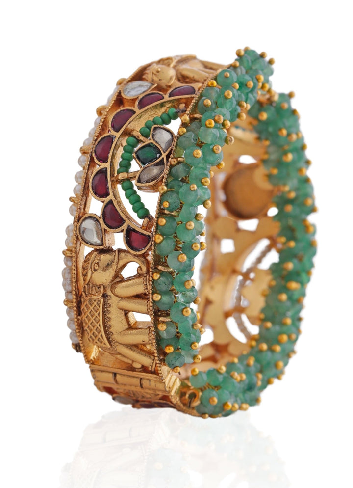 Emerald And Pearl Polki Bangle Riana by Shikha Jindal - Fabilicious Fashion