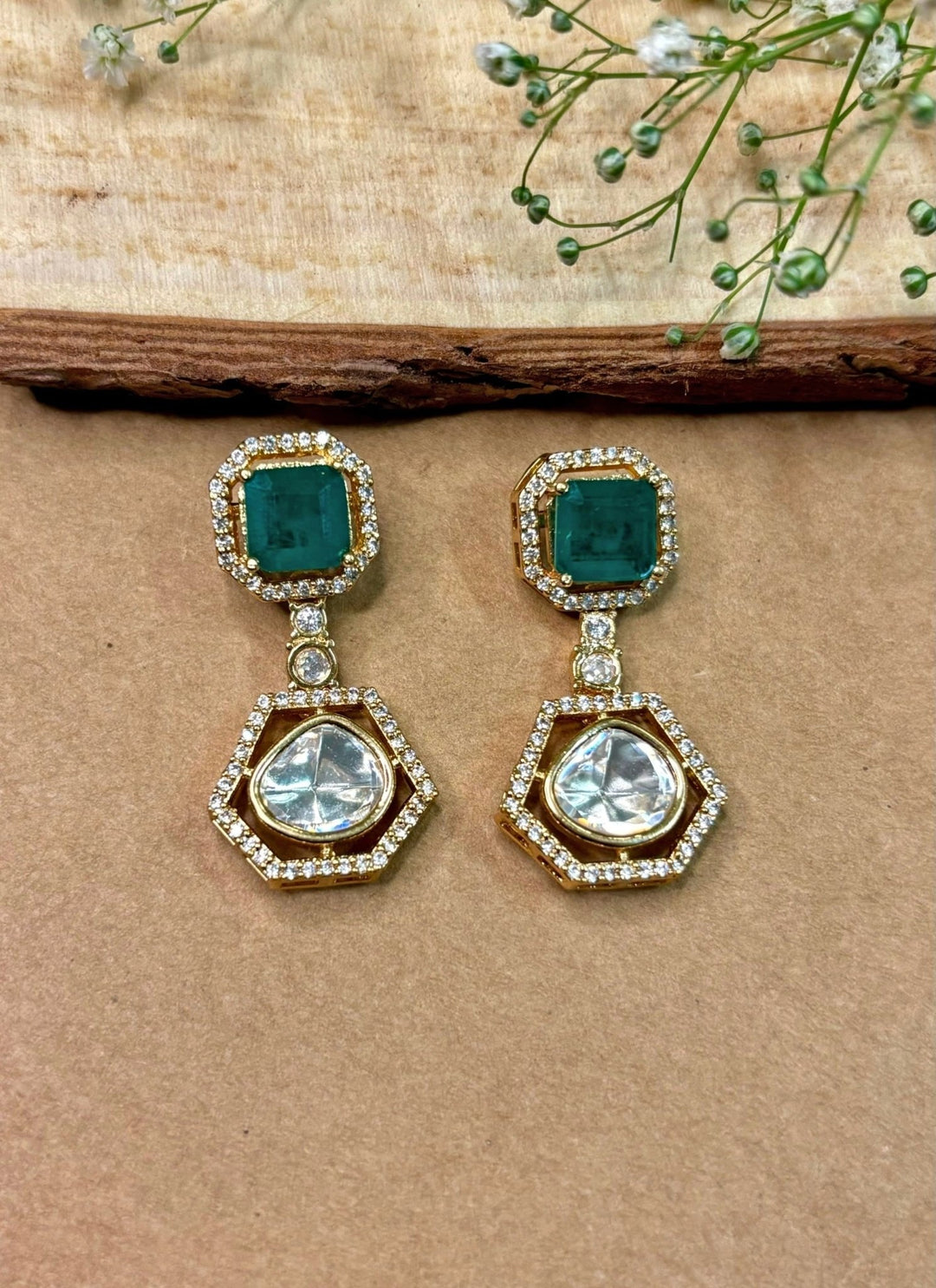 Naymee Emerald And Polki Drop EarringsFabilicious Fashion