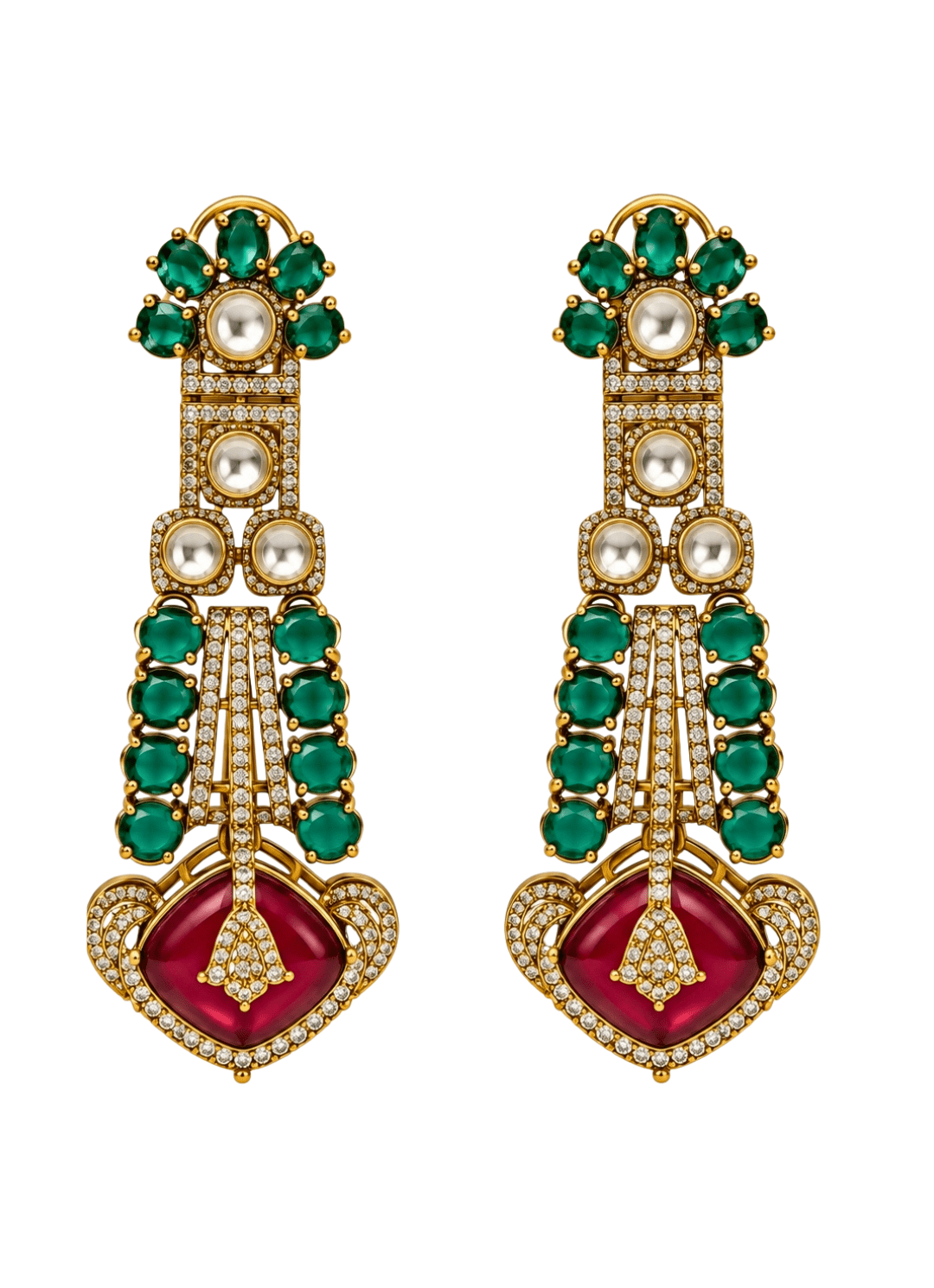 Vivinia By Vidhi Mehra Emerald And Ruby Kundan Statement EarringsFabilicious Fashion