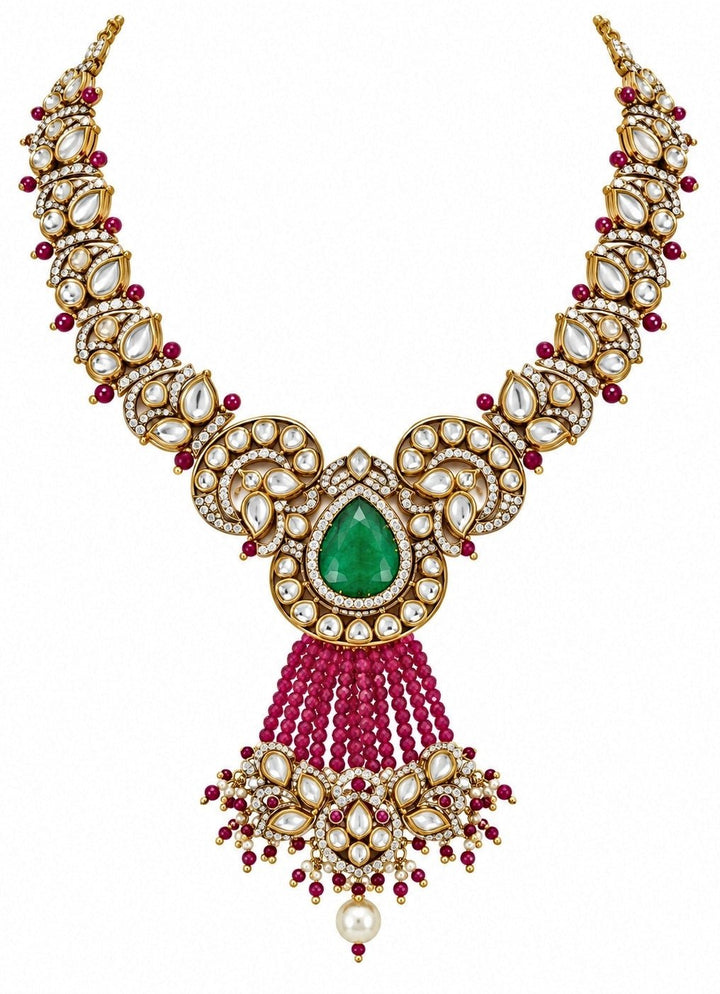 Vivinia By Vidhi Mehra Emerald And Ruby Moissanite Polki Necklace SetFabilicious Fashion