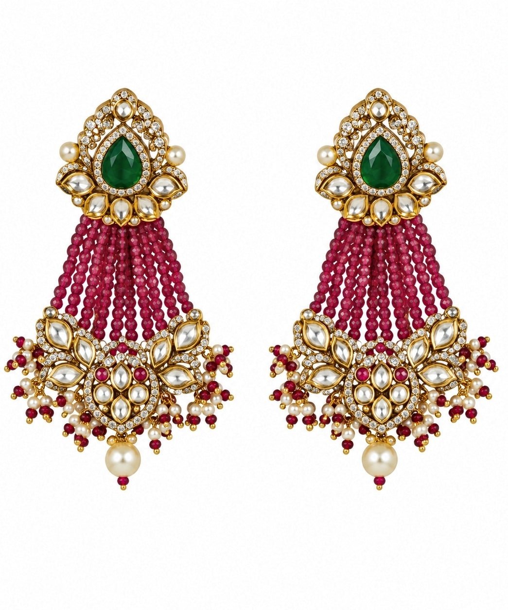 Vivinia By Vidhi Mehra Emerald And Ruby Moissanite Polki Necklace SetFabilicious Fashion