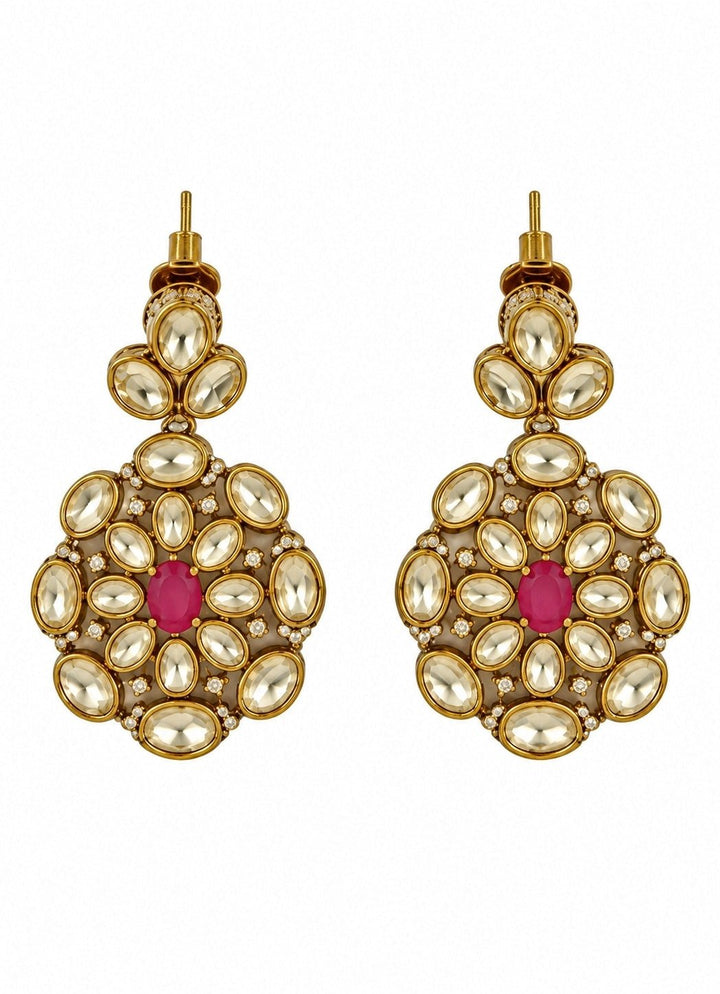 Vivinia By Vidhi Mehra Emerald And Ruby Moissanite Polki Pearl Necklace SetFabilicious Fashion