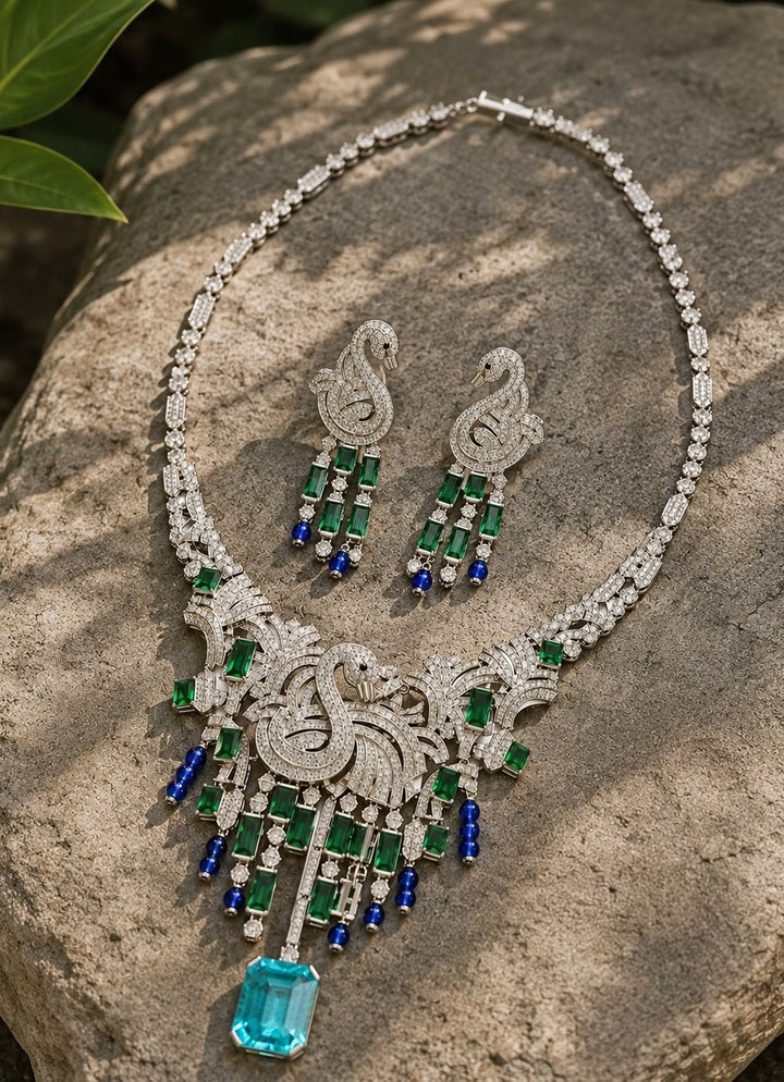 Vivinia by Vidhi Mehra Emerald And Sapphire Diamond Necklace SetFabilicious Fashion