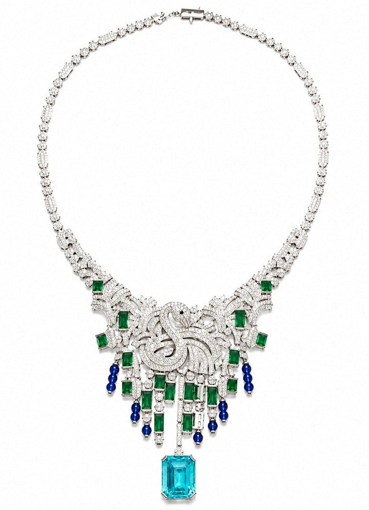 Vivinia by Vidhi Mehra Emerald And Sapphire Diamond Necklace SetFabilicious Fashion