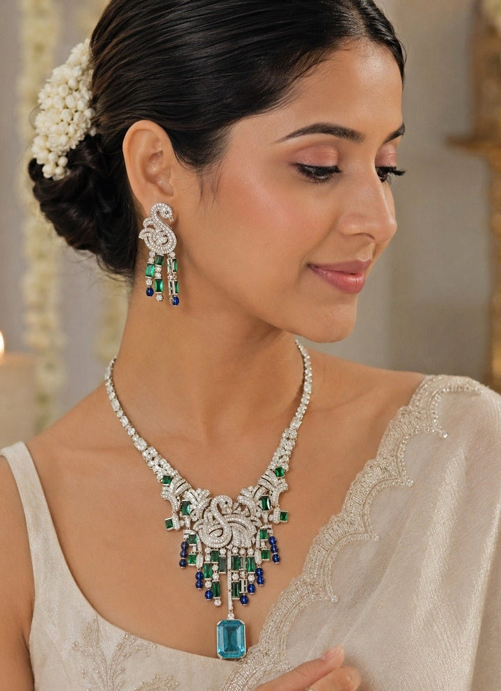 Vivinia by Vidhi Mehra Emerald And Sapphire Diamond Necklace SetFabilicious Fashion