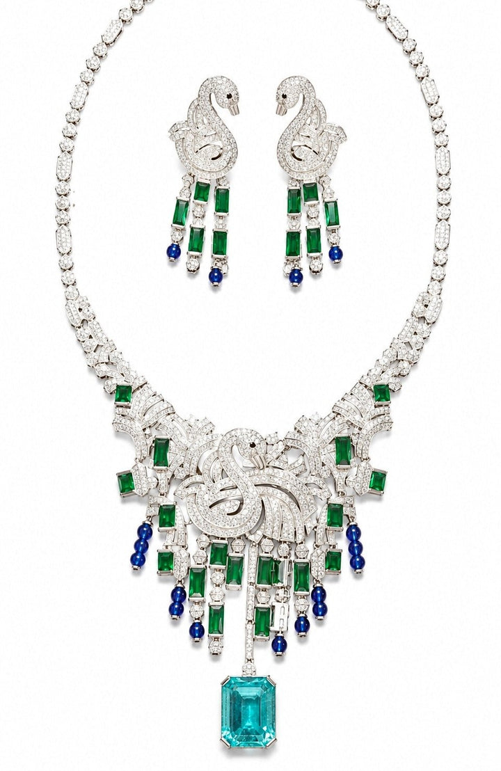 Vivinia by Vidhi Mehra Emerald And Sapphire Diamond Necklace SetFabilicious Fashion