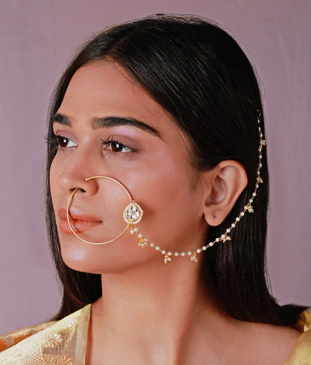 Emerald And White Stone Gold Plated Nath Riana by Shikha Jindal - Fabilicious Fashion