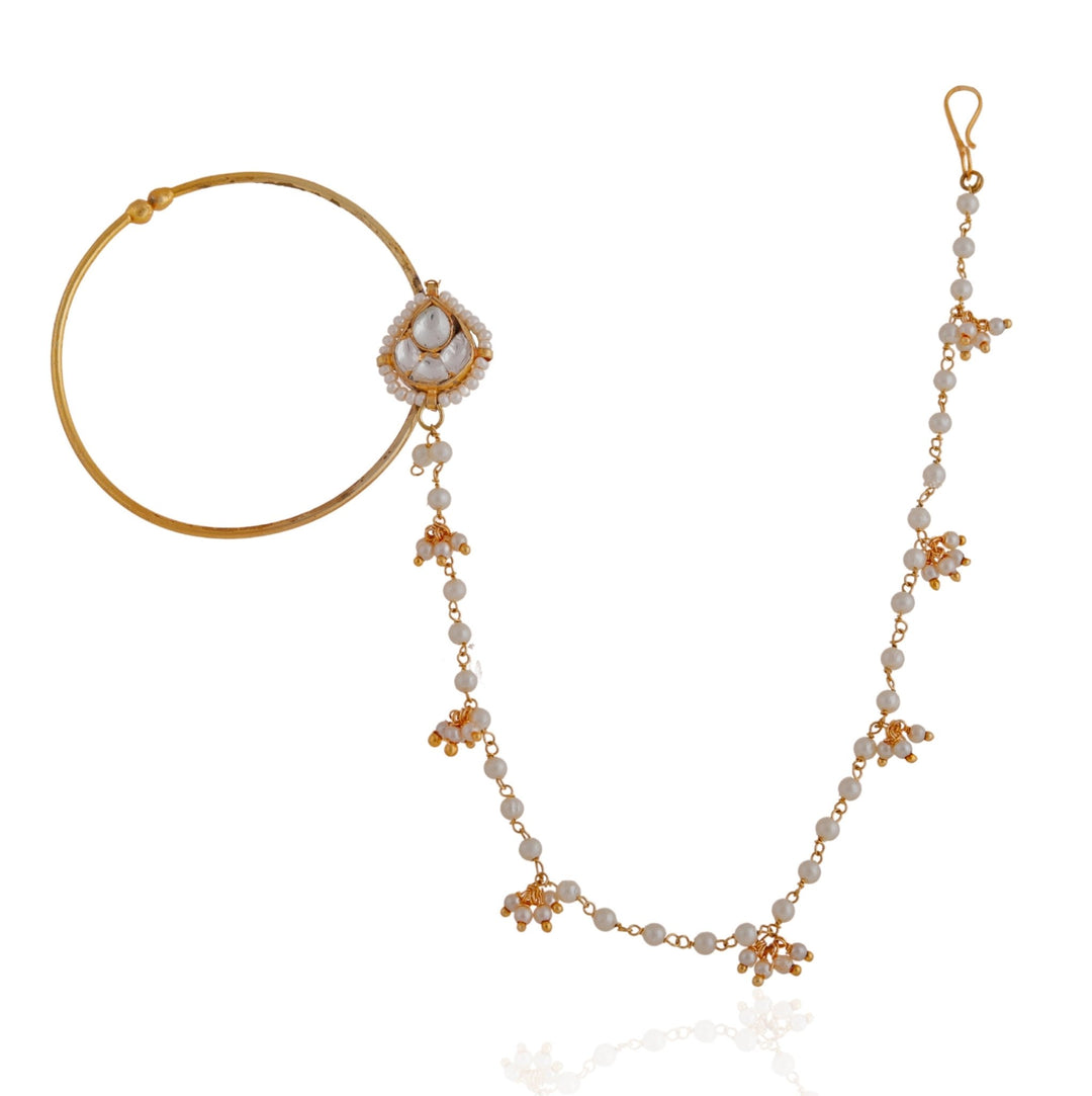 Emerald And White Stone Gold Plated Nath Riana by Shikha Jindal - Fabilicious Fashion