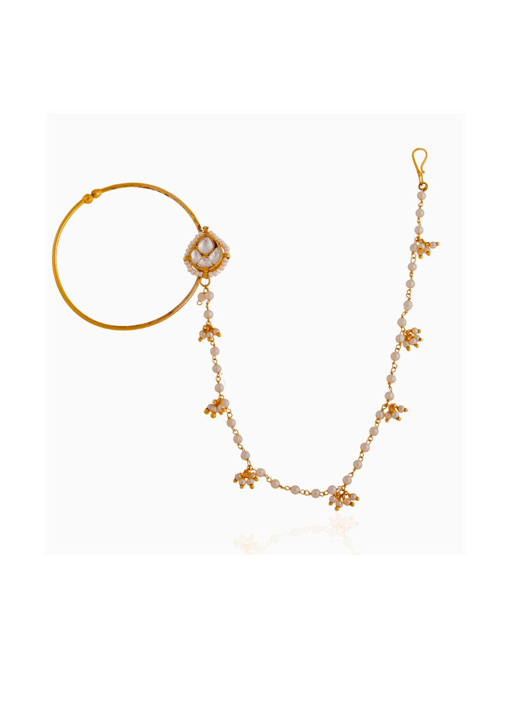 Emerald And White Stone Gold Plated Nath Riana by Shikha Jindal - Fabilicious Fashion