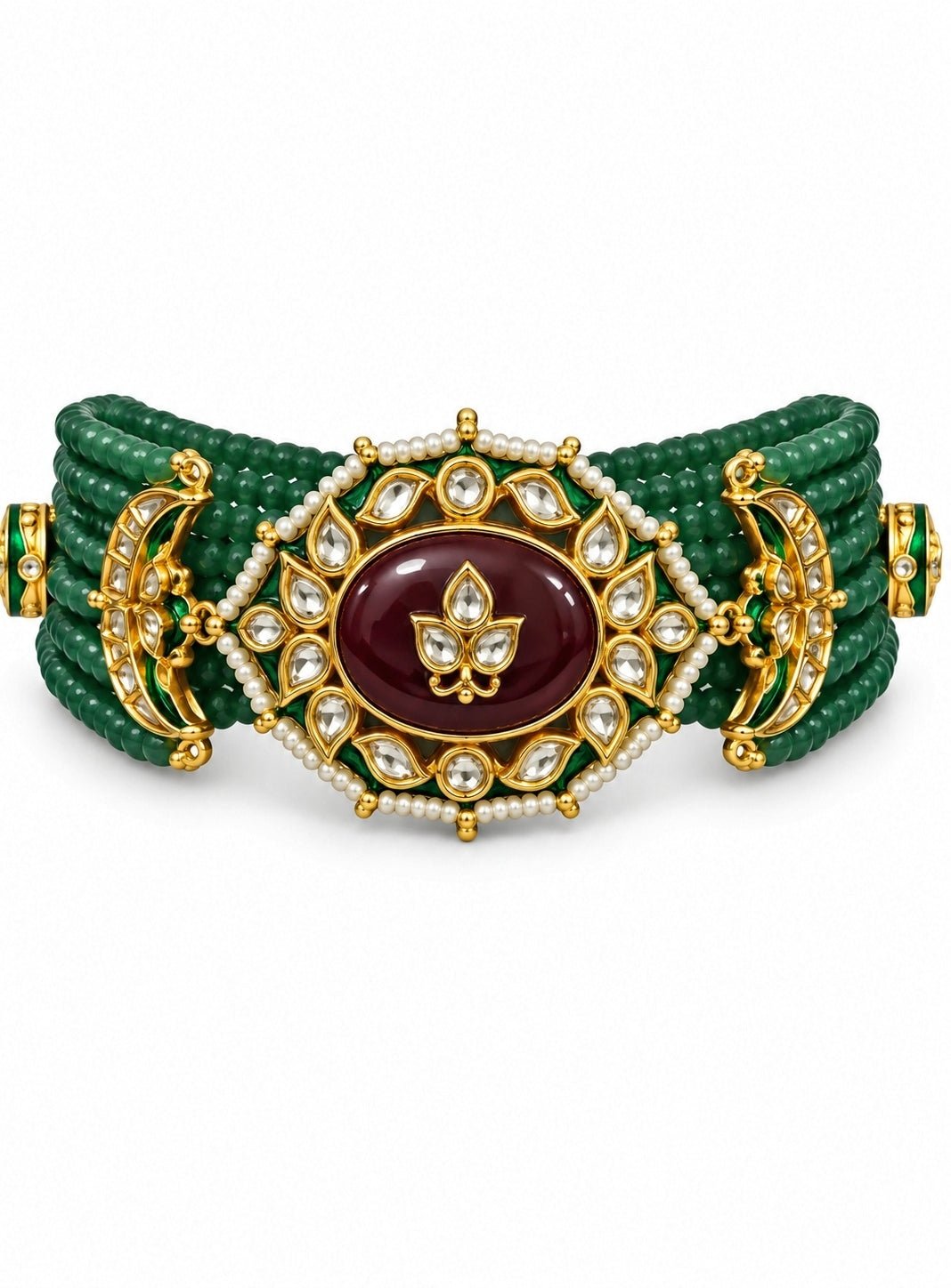 Vivinia By Vidhi Mehra Emerald Beaded Gold Kundan Choker SetFabilicious Fashion