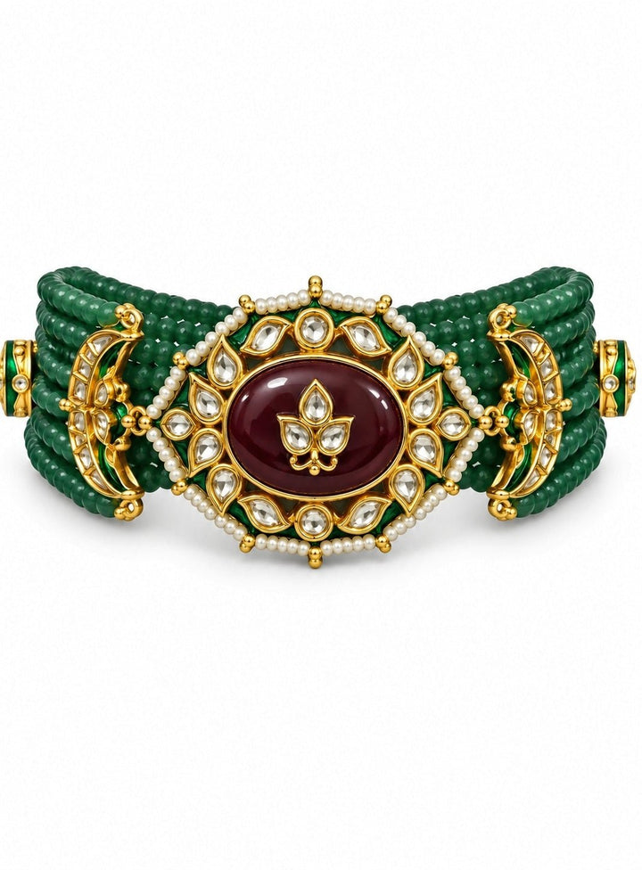 Vivinia By Vidhi Mehra Emerald Beaded Gold Kundan Choker SetFabilicious Fashion