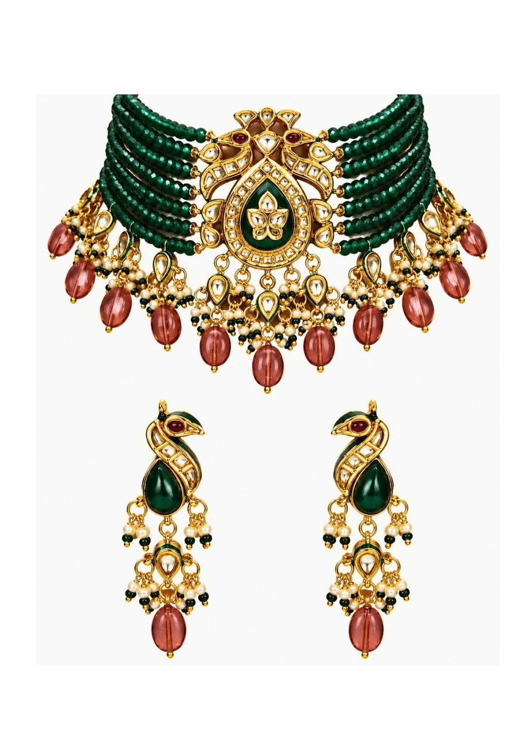 Vivinia By Vidhi Mehra Emerald Beaded Kundan Choker SetFabilicious Fashion