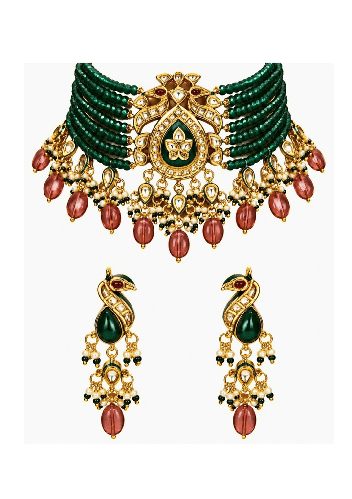 Vivinia By Vidhi Mehra Emerald Beaded Kundan Choker SetFabilicious Fashion