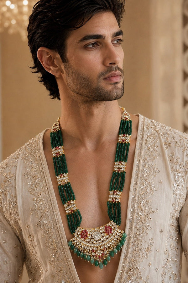 Vivinia By Vidhi Mehra Emerald Beaded Kundan Statement NecklaceFabilicious Fashion