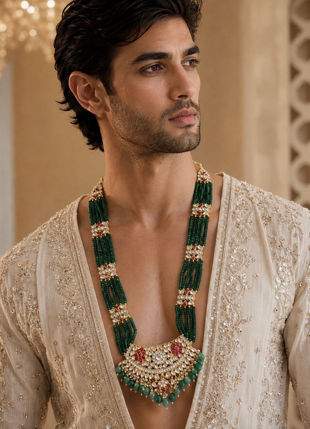 Vivinia By Vidhi Mehra Emerald Beaded Kundan Statement NecklaceFabilicious Fashion
