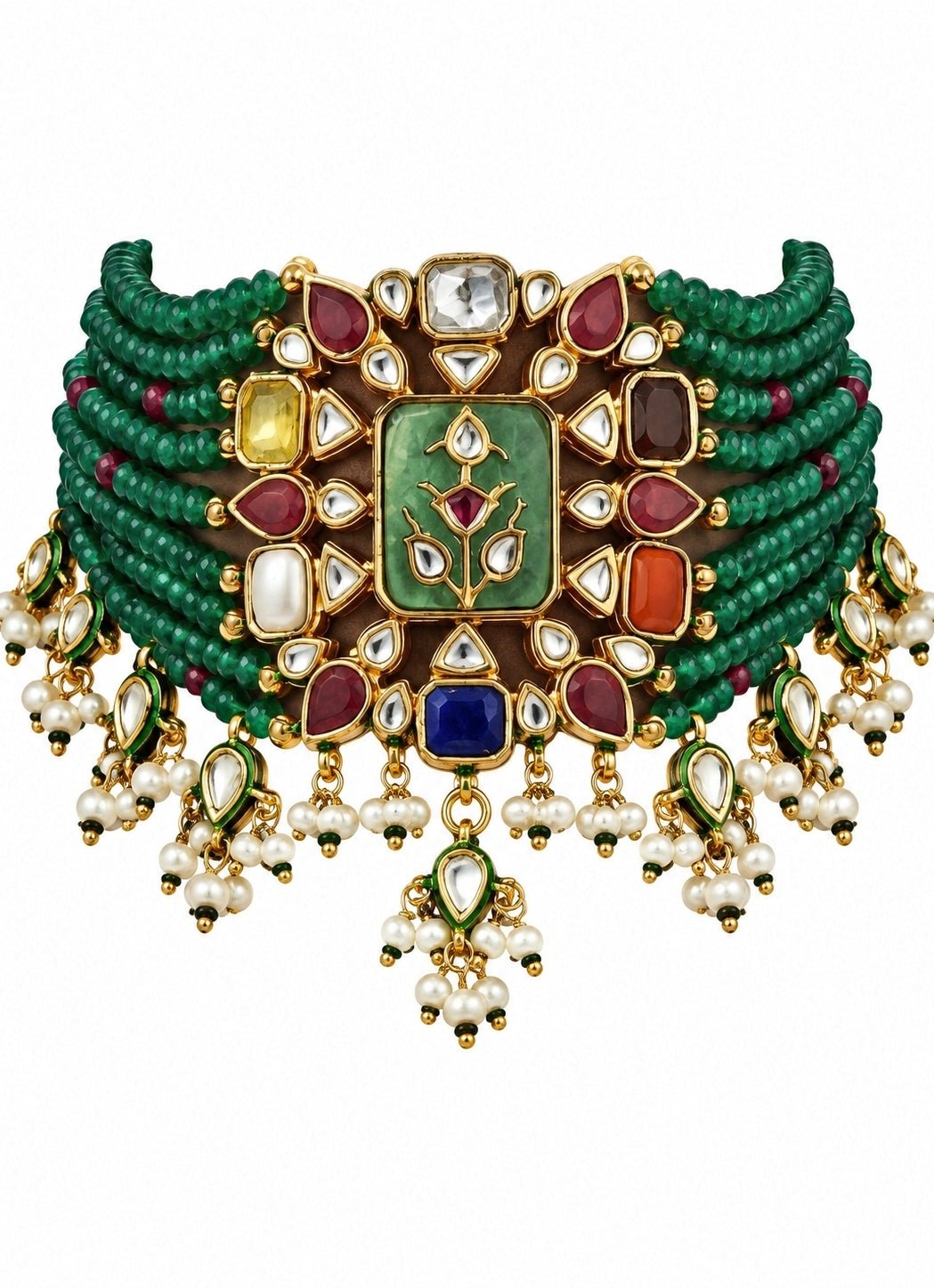 Vivinia By Vidhi Mehra Emerald Beaded Multistone And Kundan Choker SetFabilicious Fashion