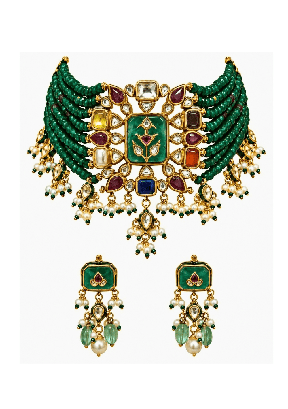Vivinia By Vidhi Mehra Emerald Beaded Multistone And Kundan Choker SetFabilicious Fashion