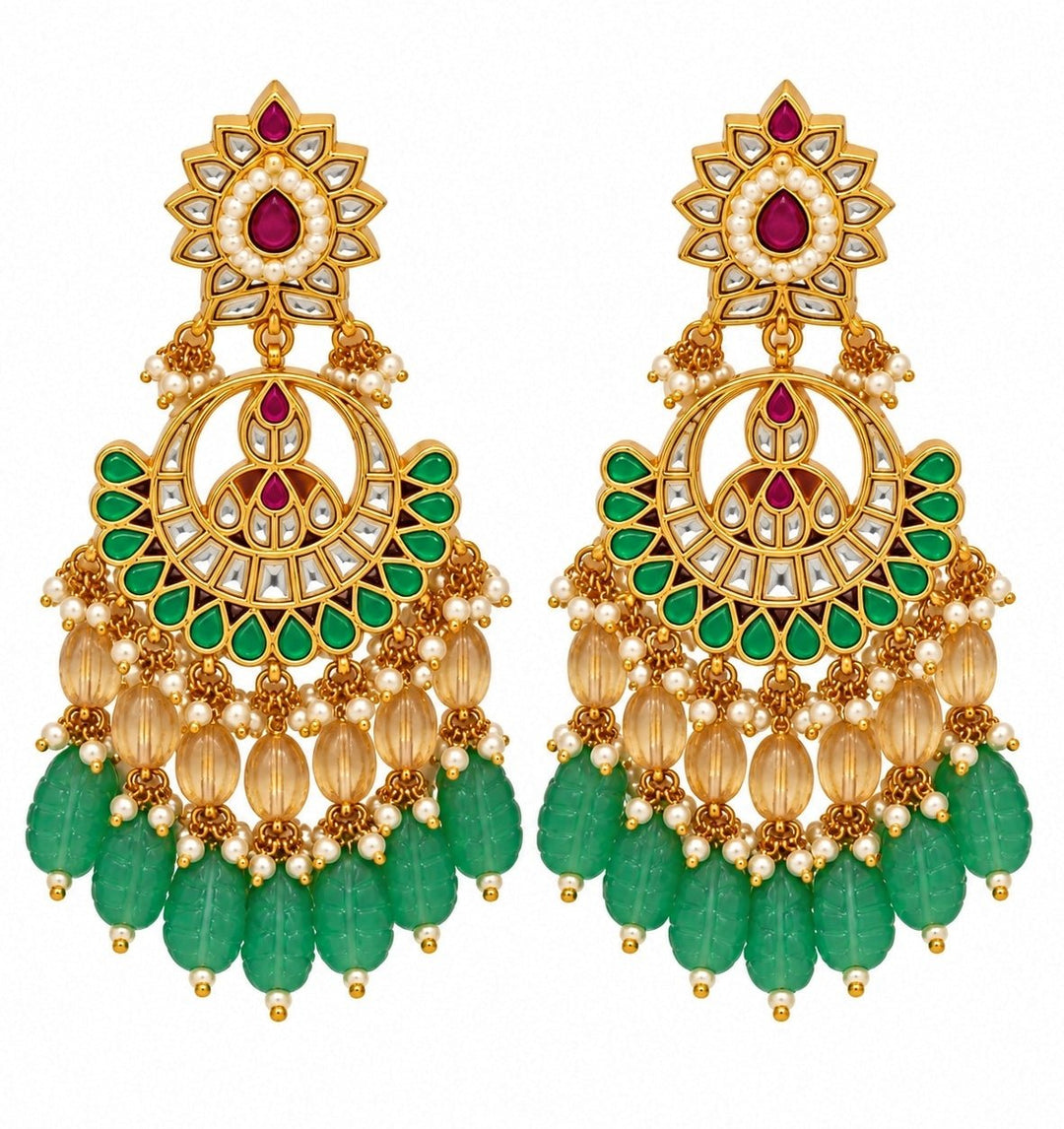 Vivinia By Vidhi Mehra Emerald Carved Beaded Kundan Necklace SetFabilicious Fashion