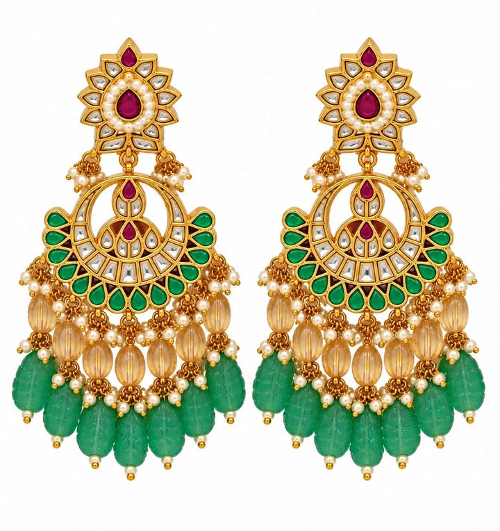 Vivinia By Vidhi Mehra Emerald Carved Beaded Kundan Necklace SetFabilicious Fashion