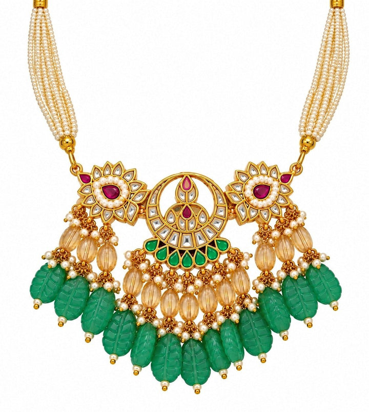 Vivinia By Vidhi Mehra Emerald Carved Beaded Kundan Necklace SetFabilicious Fashion