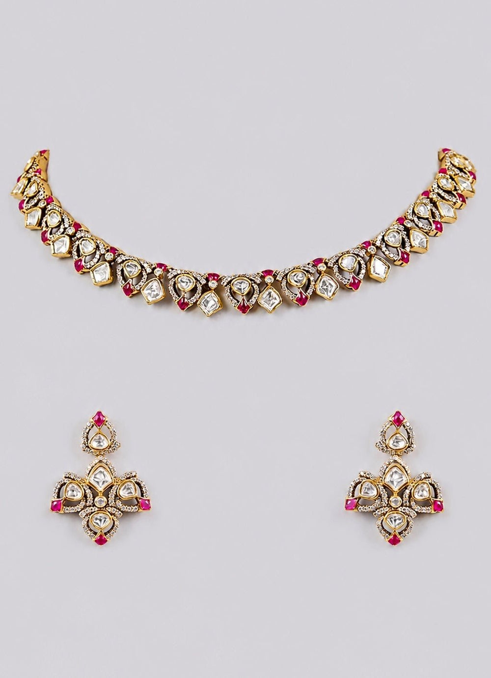 Zevar by Geeta Emerald Dual Tone Polki Necklace SetFabilicious Fashion