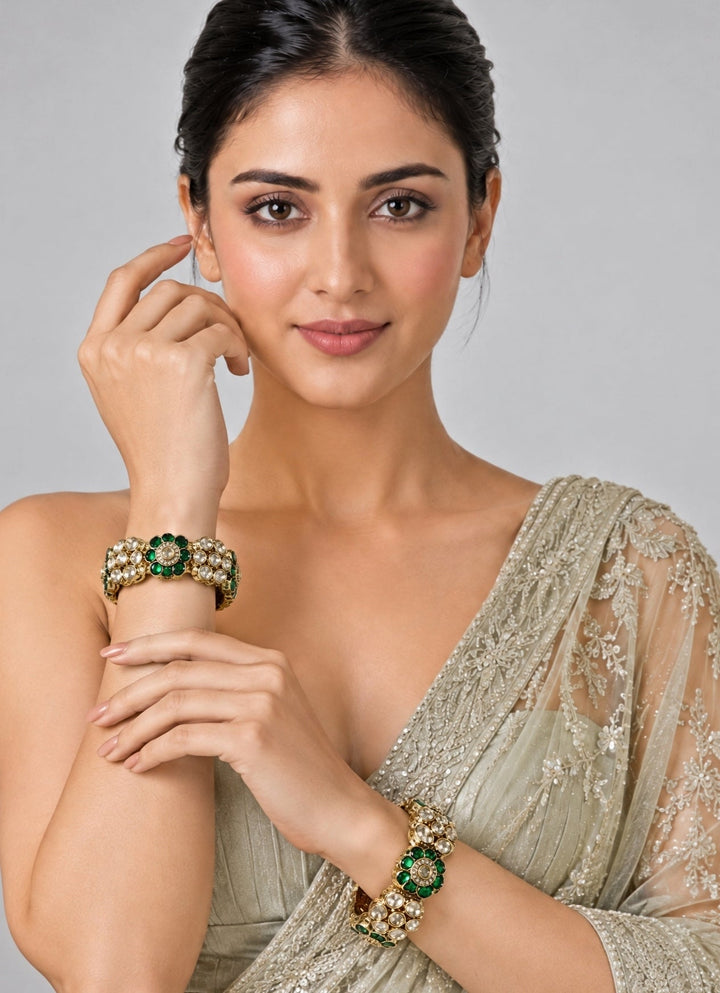 Vivinia By Vidhi Mehra Emerald Floral Moissanite Polki BanglesFabilicious Fashion