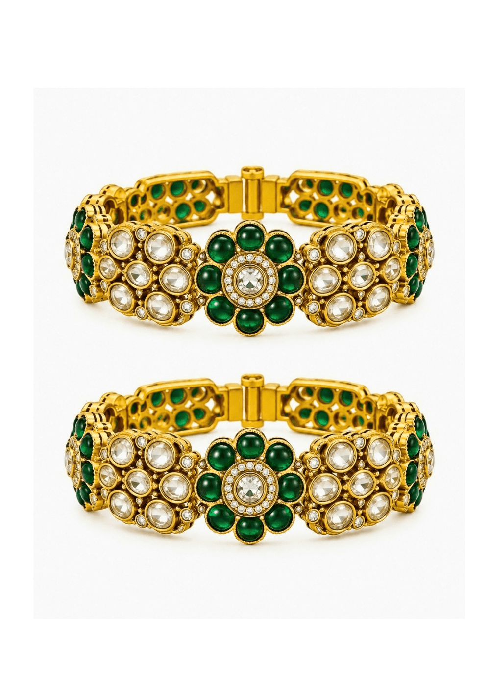 Vivinia By Vidhi Mehra Emerald Floral Moissanite Polki BanglesFabilicious Fashion