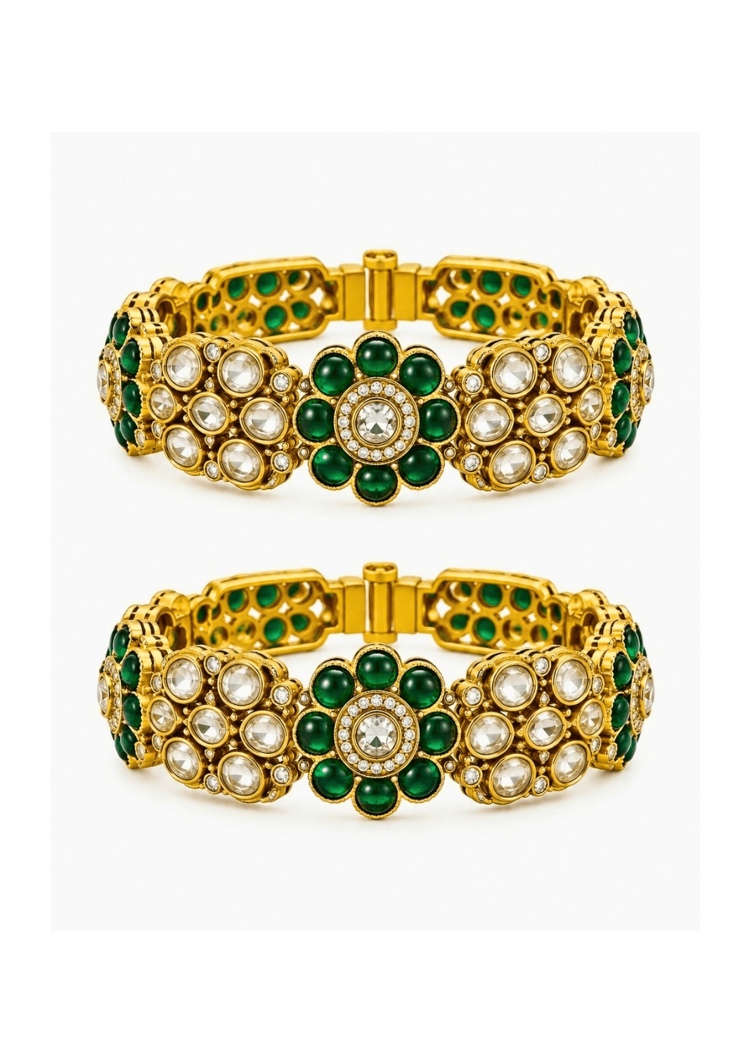 Vivinia By Vidhi Mehra Emerald Floral Moissanite Polki BanglesFabilicious Fashion