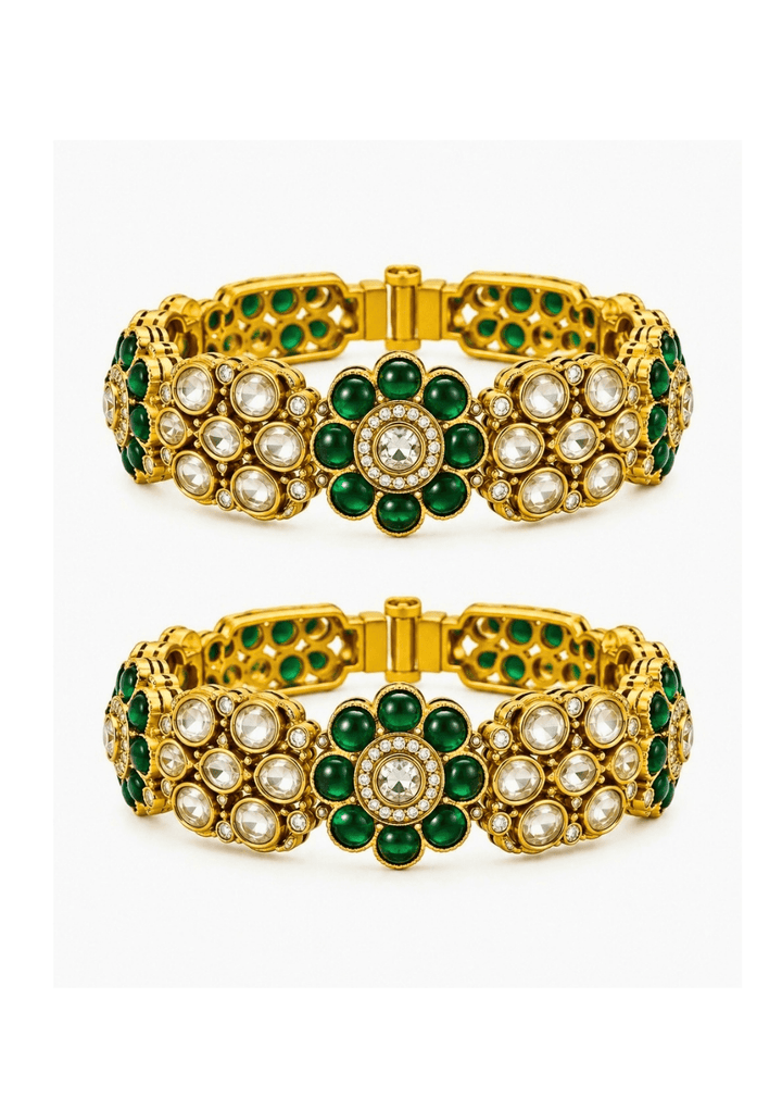 Vivinia By Vidhi Mehra Emerald Floral Moissanite Polki BanglesFabilicious Fashion